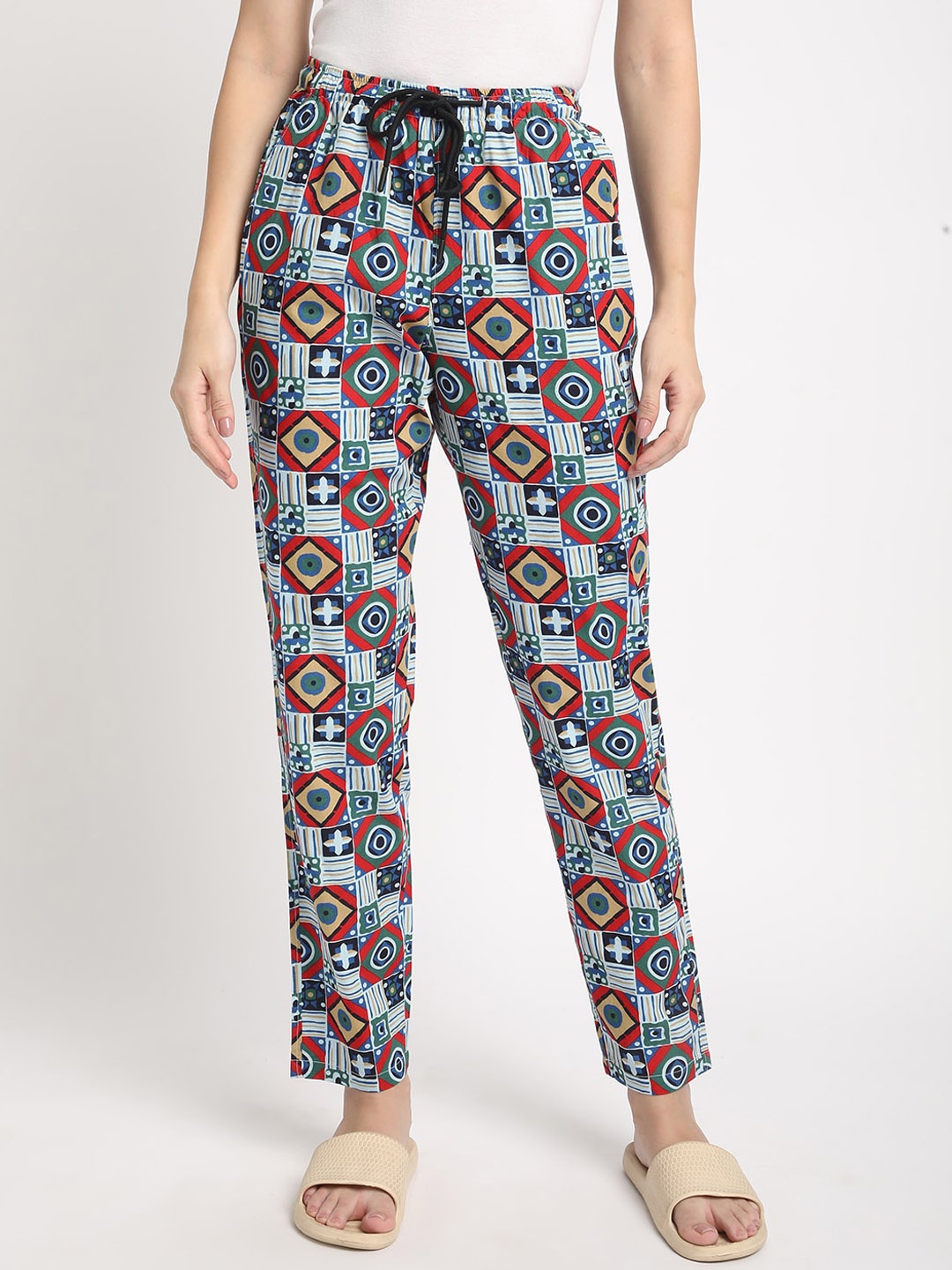 

IVOC Women Printed Pure Cotton Lounge Pants, Blue