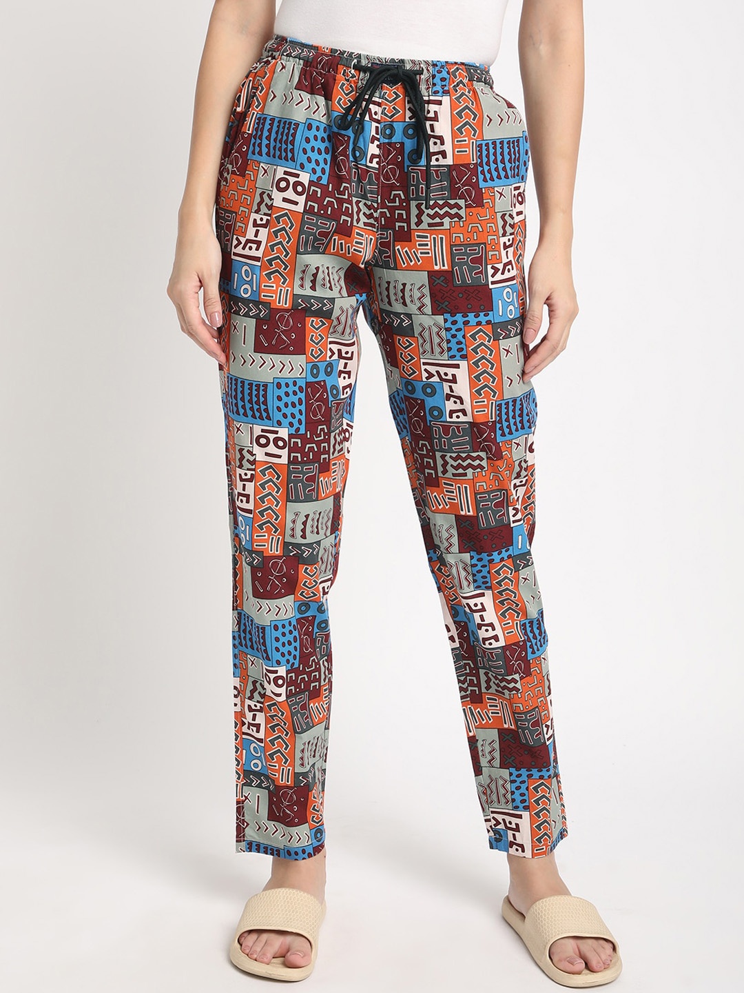 

IVOC Women Printed Pure Cotton Lounge Pants, Blue