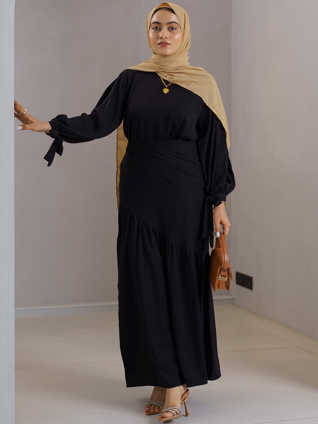 

Modest Essentials Round Neck Top With Wrap Skirt, Black