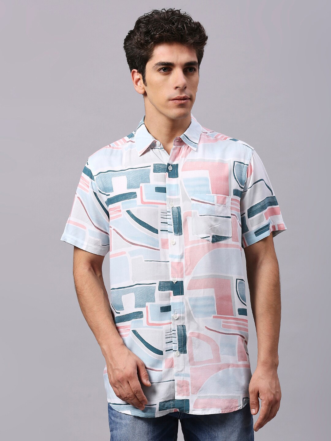 

VALEN CLUB India Slim Slim Fit Geometric Printed Casual Shirt, Pink