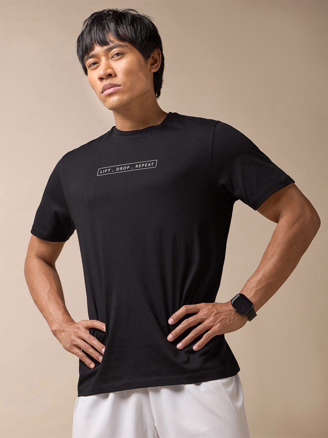 

CULT Printed Round Neck Pure Cotton Training T-Shirt, Black