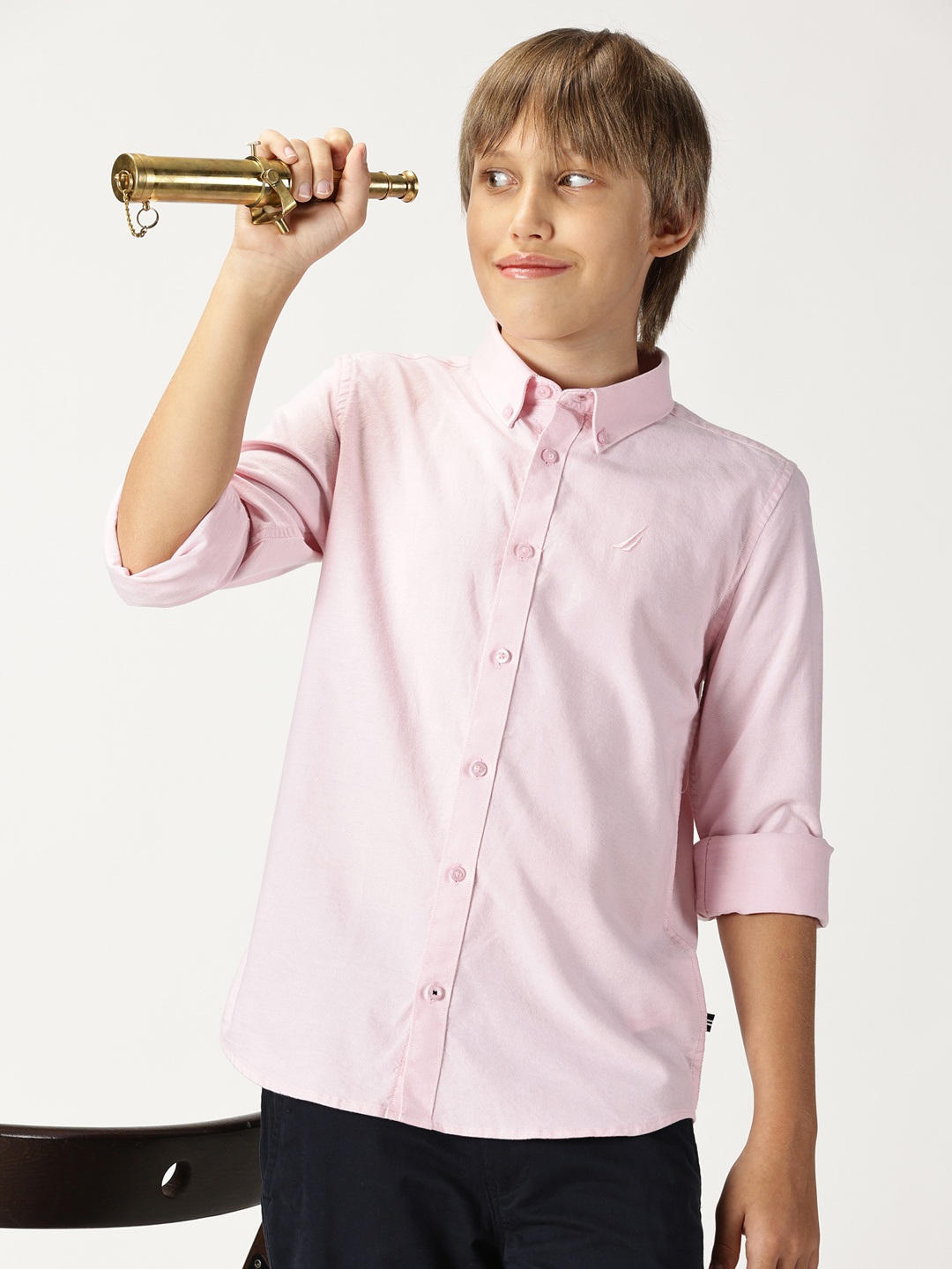 

Nautica Boys Premium Self Design Spread Collar Long Sleeves Cotton Casual Shirt, Pink
