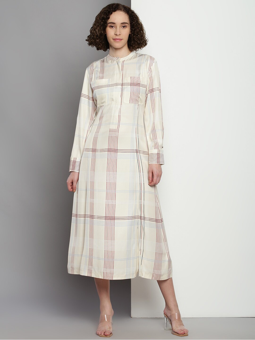 

Tommy Hilfiger Checked A-Line Midi Dress, Beige