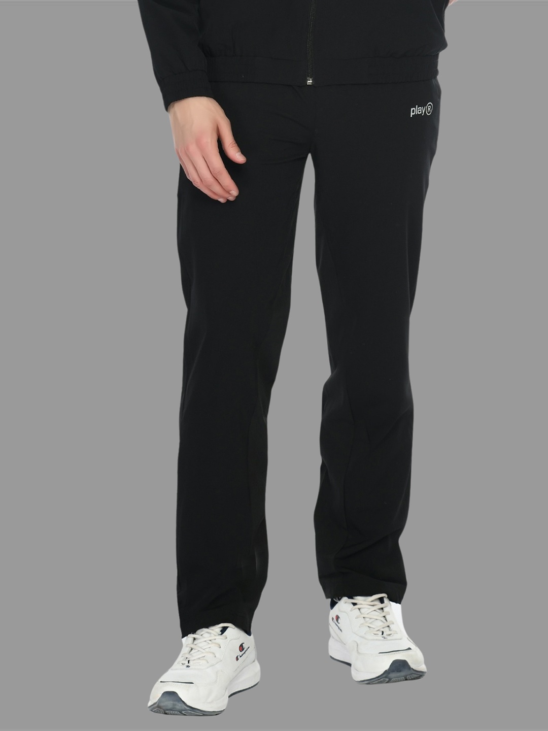 

playR Men Mid Rise Dry Fit Track Pants, Black