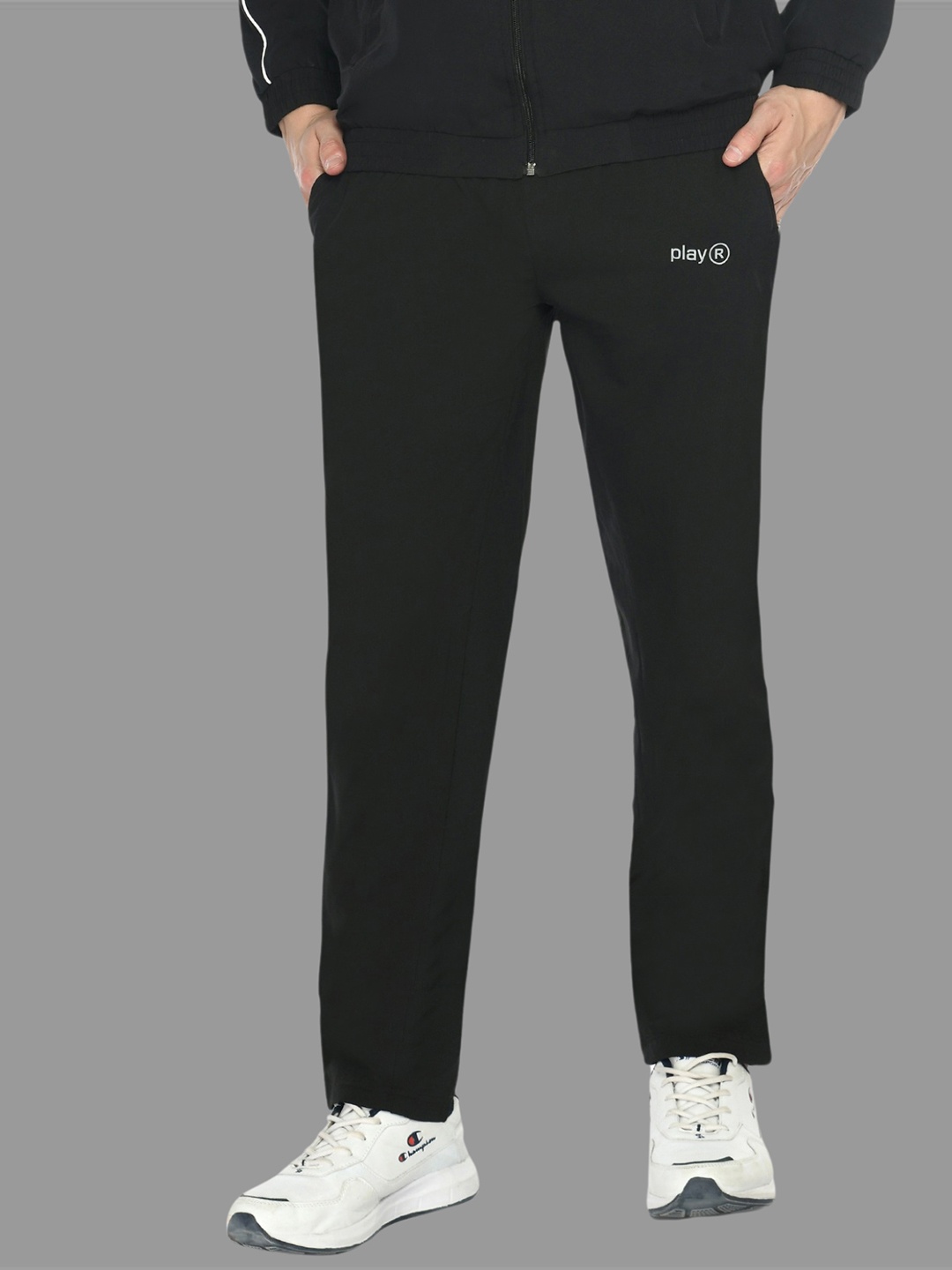 

playR Men Mid Rise Dry Fit Track Pants, Black