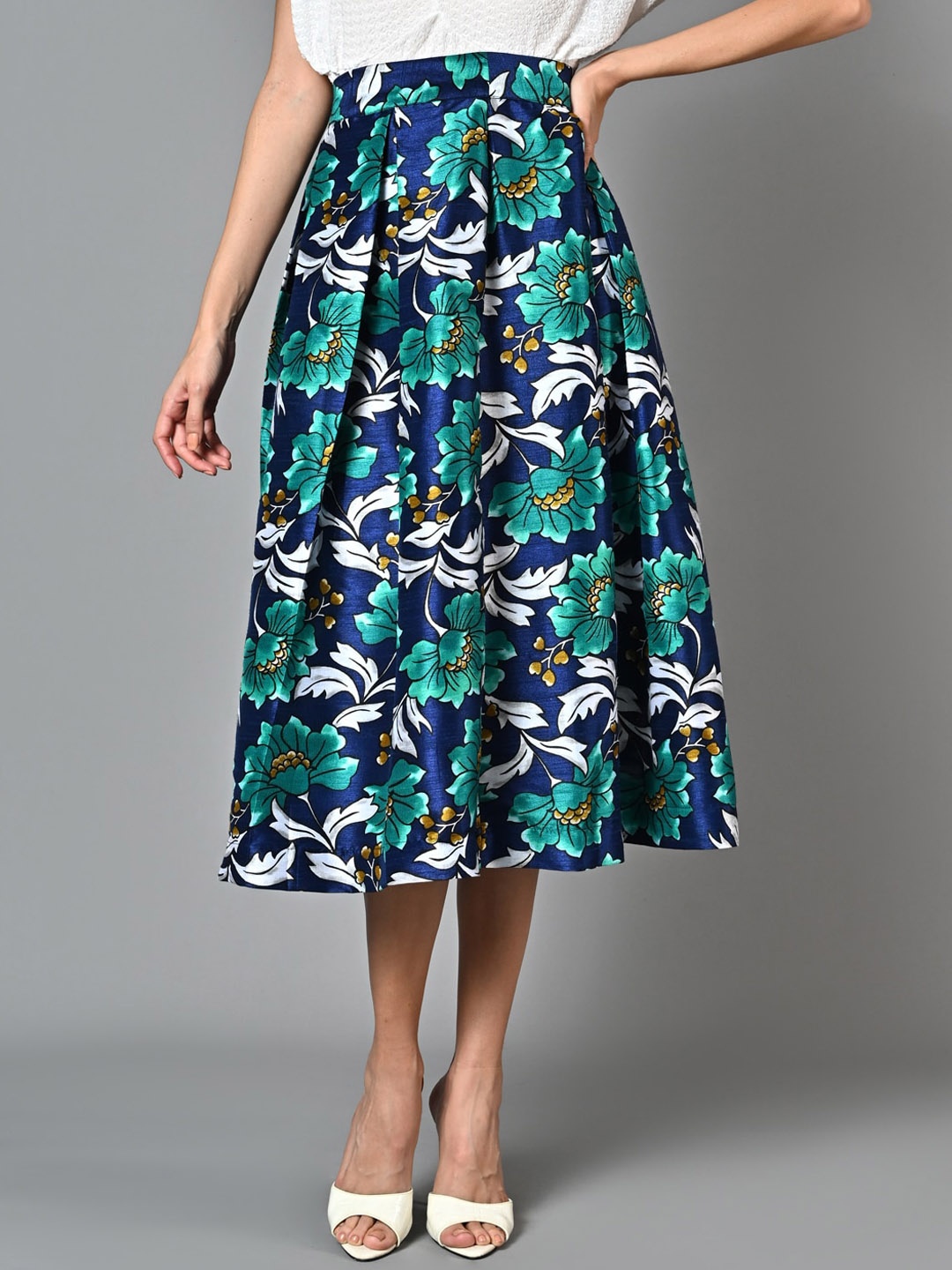 

Justin Whyte Floral Printed A-Line Midi Skirts, Blue