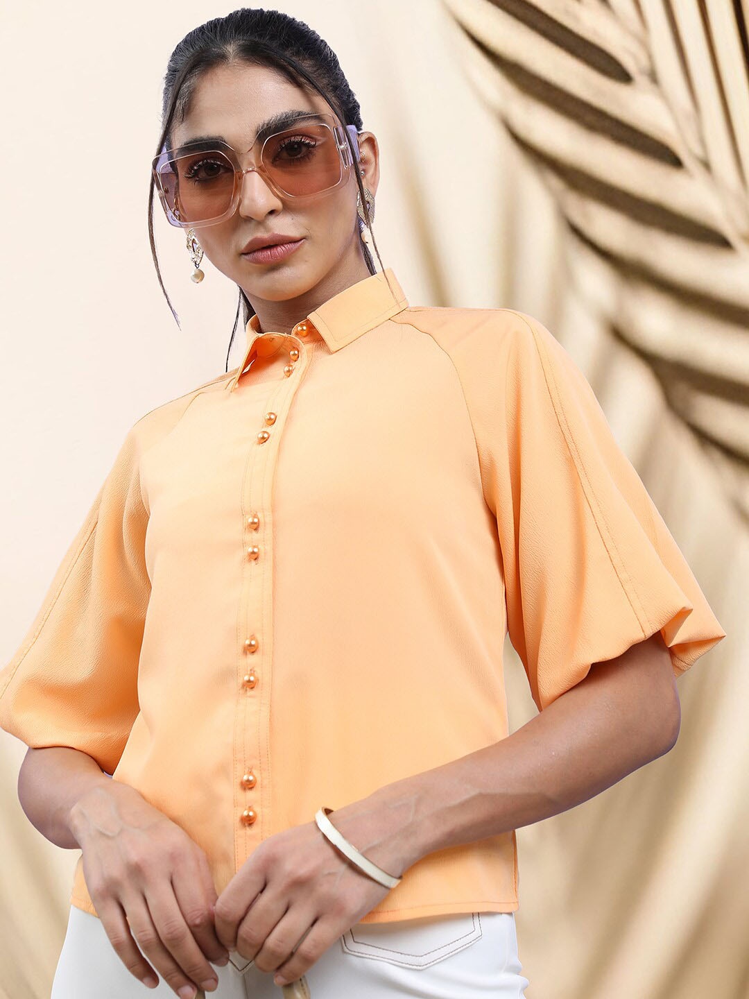 

Tokyo Talkies Shirt Collar Shirt Style Top, Orange