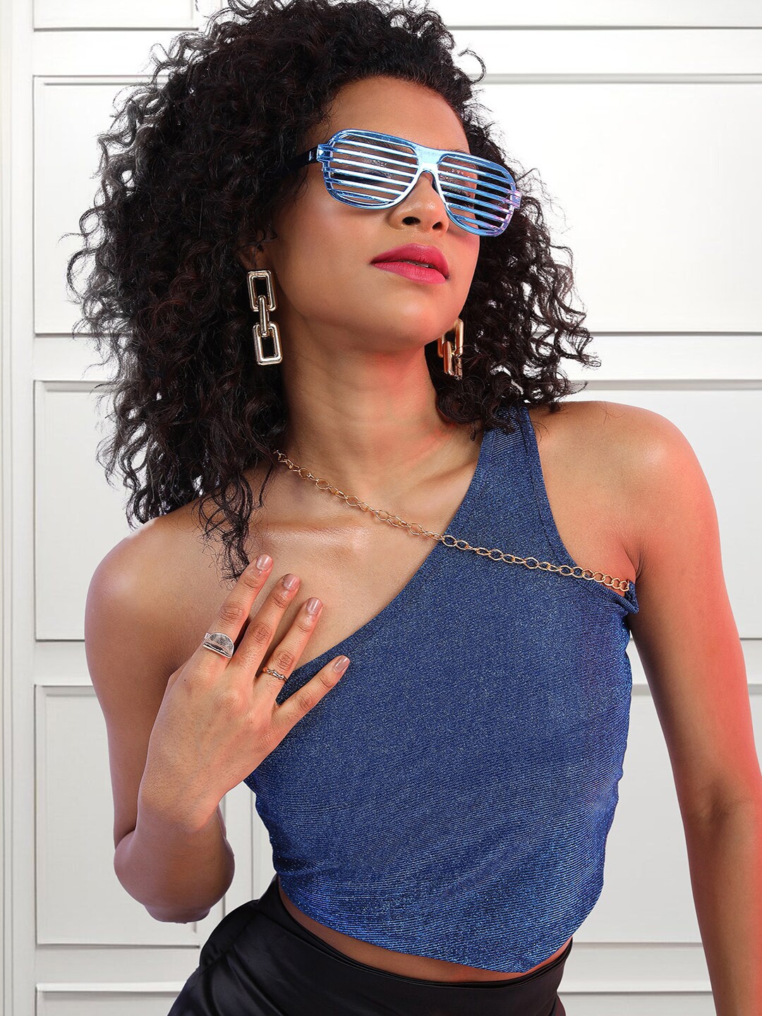 

Tokyo Talkies One Shoulder Crop Top, Blue