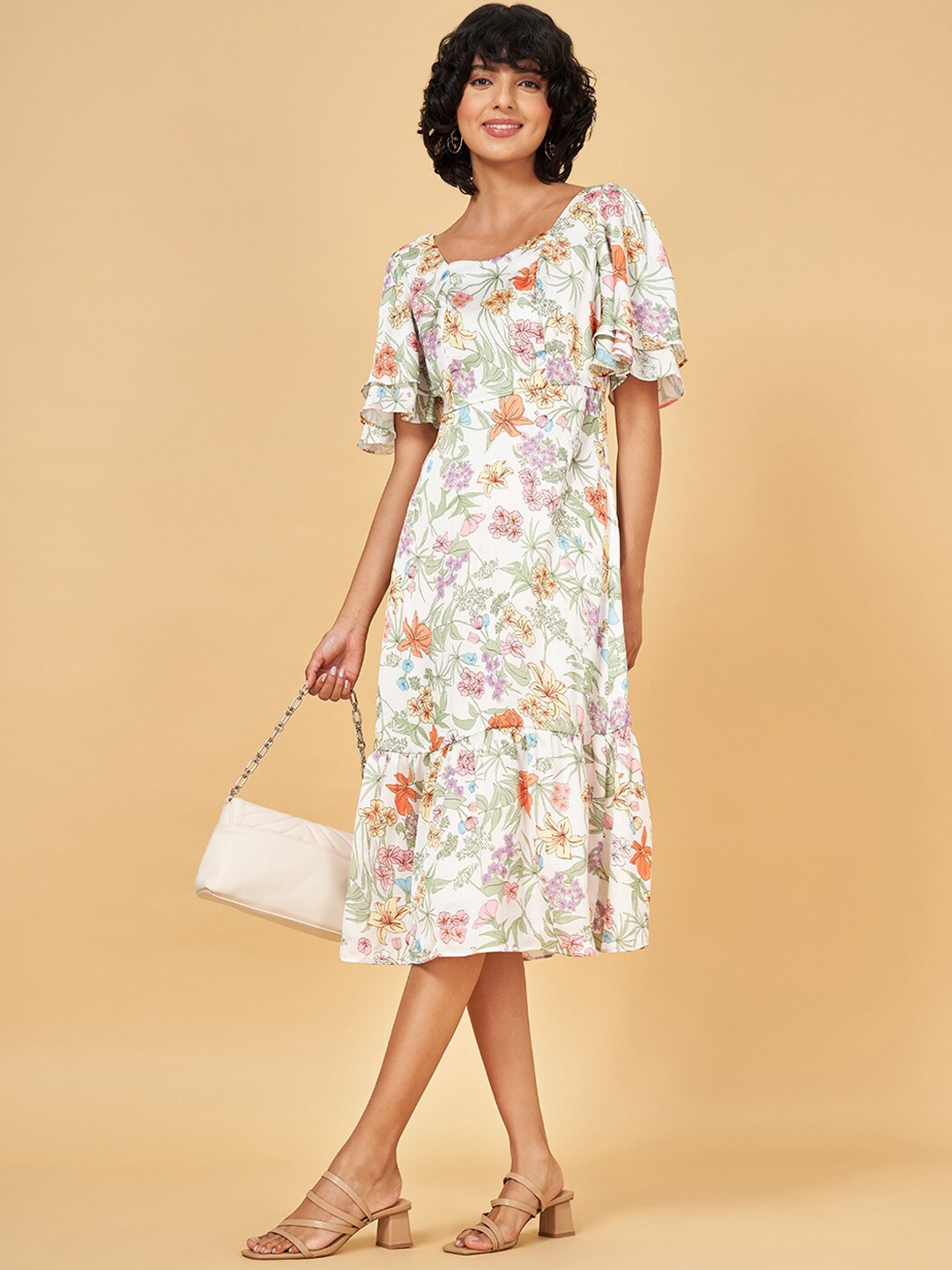 

Honey by Pantaloons Floral Printed Flared Sleeve A-Line Dress, White