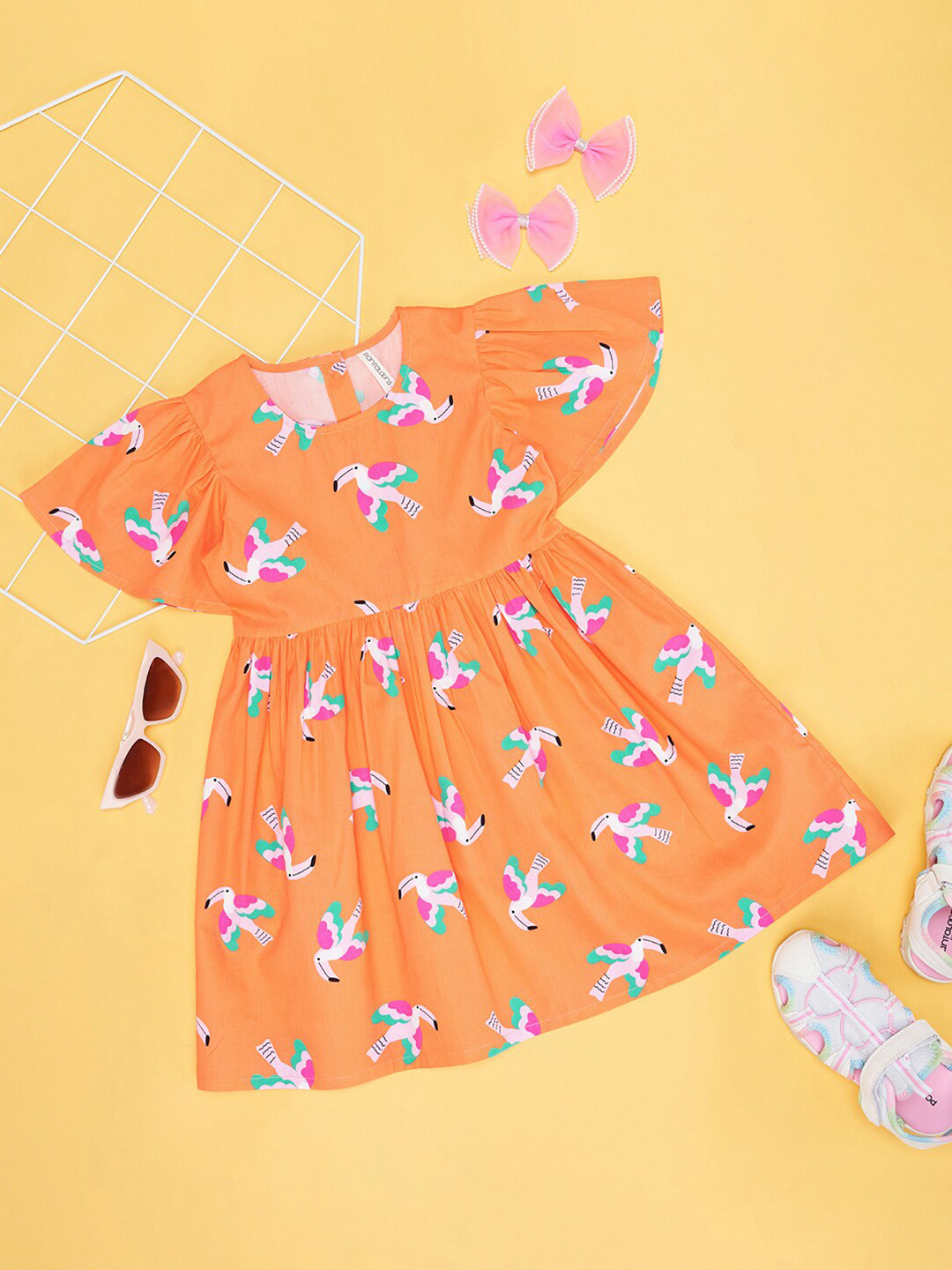 

Pantaloons Junior Floral Printed Pure Cotton Fit & Flare Dress, Peach