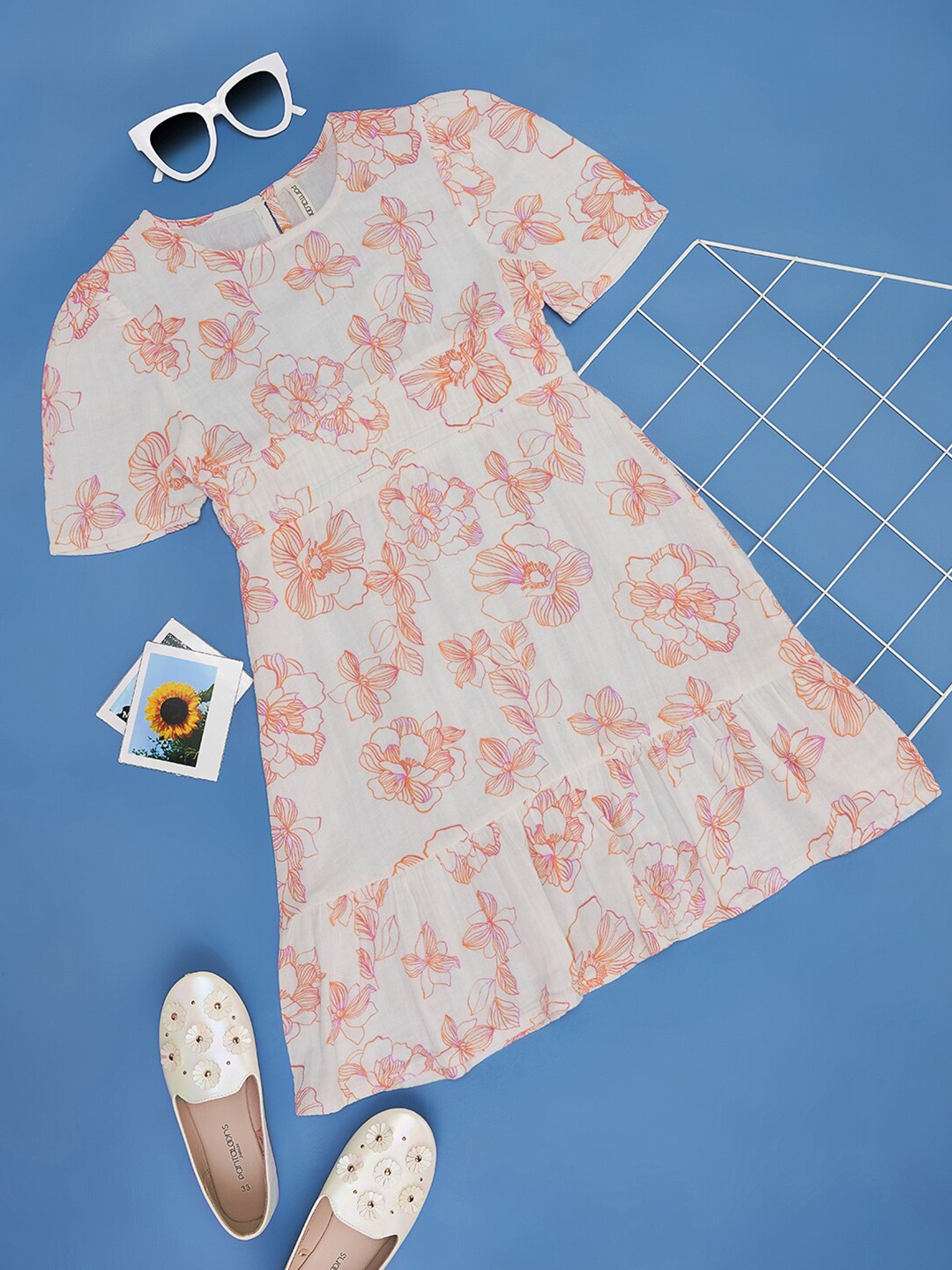 

Pantaloons Junior Floral Printed Pure Cotton Fit & Flare Dress, White