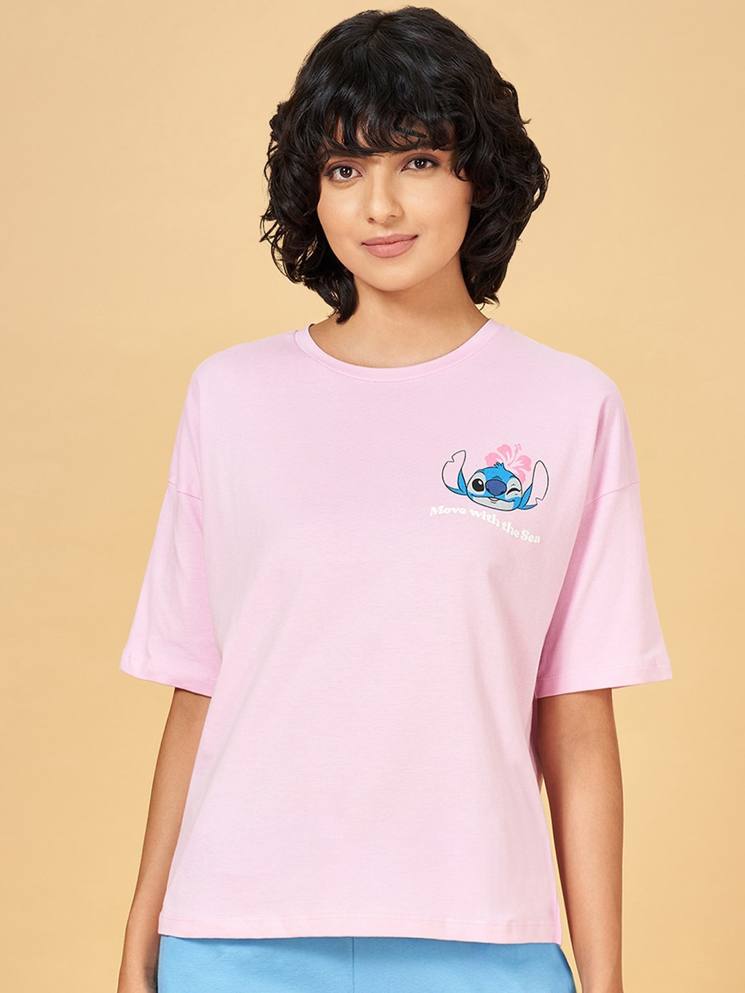 

Dreamz by Pantaloons Graphic Printed Pure Cotton Lounge T-shirt, Lavender