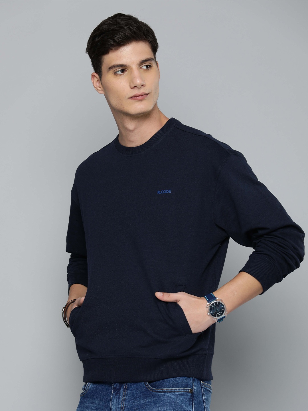 

R.Code by The Roadster Life Co. Long Sleeve Oversized Pullover, Navy blue