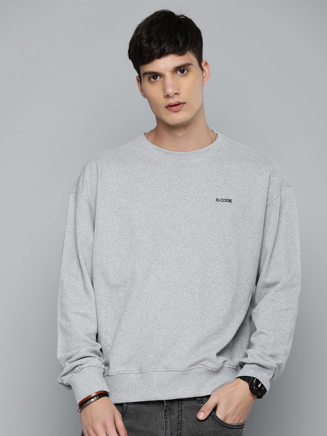 

R.Code by The Roadster Life Co. Long Sleeve Oversized Pullover, Grey melange