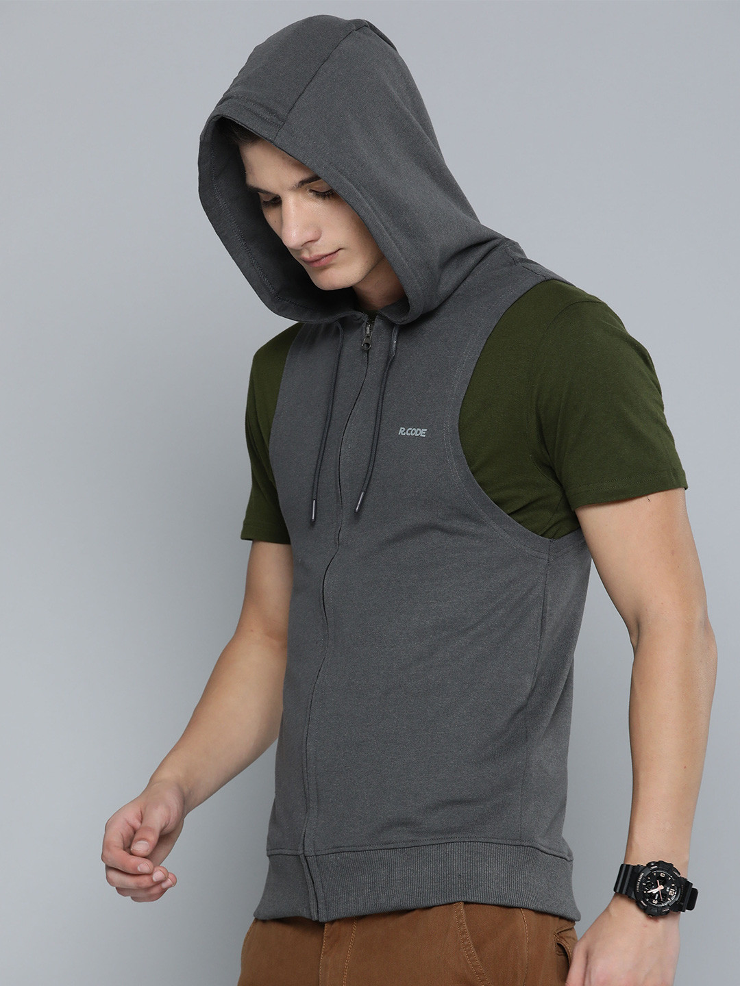 

R.Code by The Roadster Life Co. Hooded Sleeveless Sweatshirt, Steel