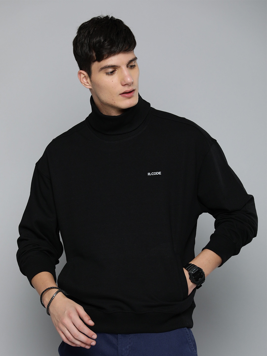 

R.Code by The Roadster Life Co. Long Sleeve Oversized Pullover, Black