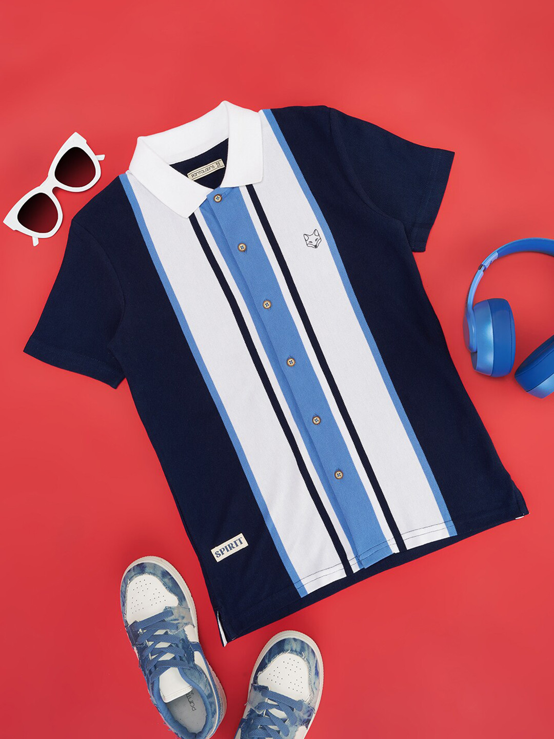 

Pantaloons Junior Boys Striped Cotton Button-Down Collar Casual Shirt, Navy blue