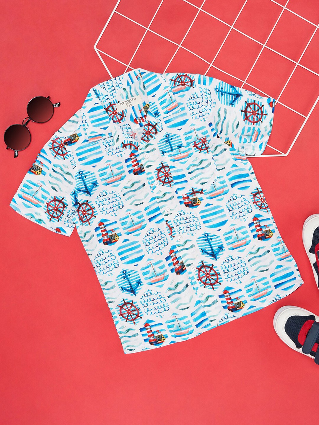 

Pantaloons Junior Boys Abstract Printed Spread Collar Casual Shirt, White