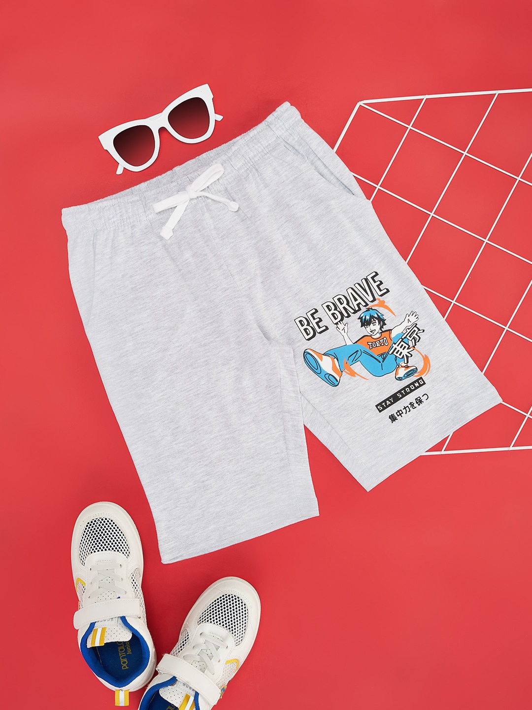 

Pantaloons Junior Boys Graphic Printed High-Rise Shorts, Grey