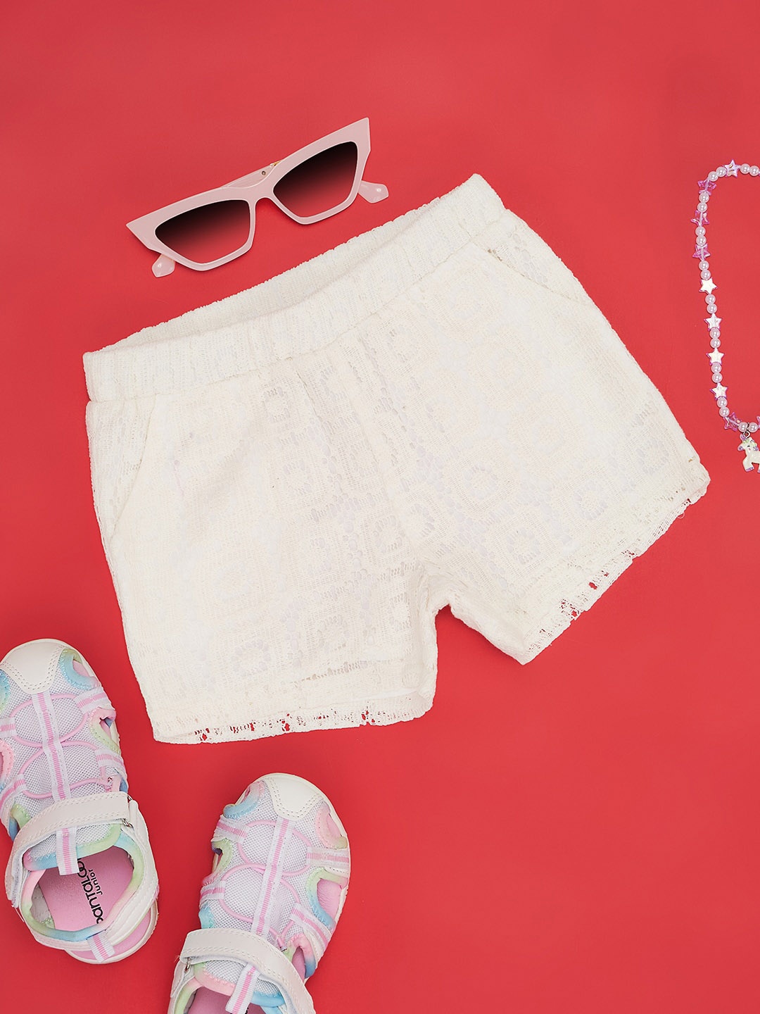 

Pantaloons Junior Girls Mid-Rise Cotton Shorts, Off white
