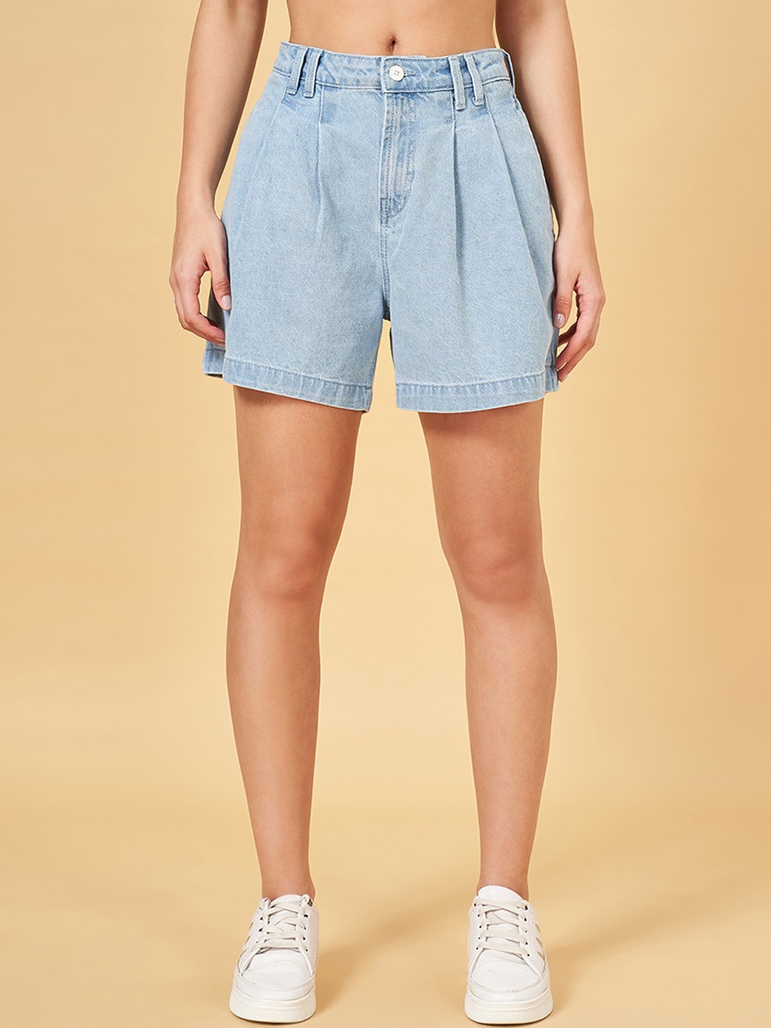 

People Women Mid-Rise Pure Cotton Denim Shorts, Blue
