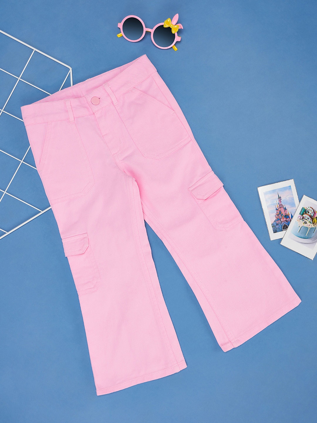 

Pantaloons Junior Girls Mid-Rise Flared Cotton Trousers, Pink