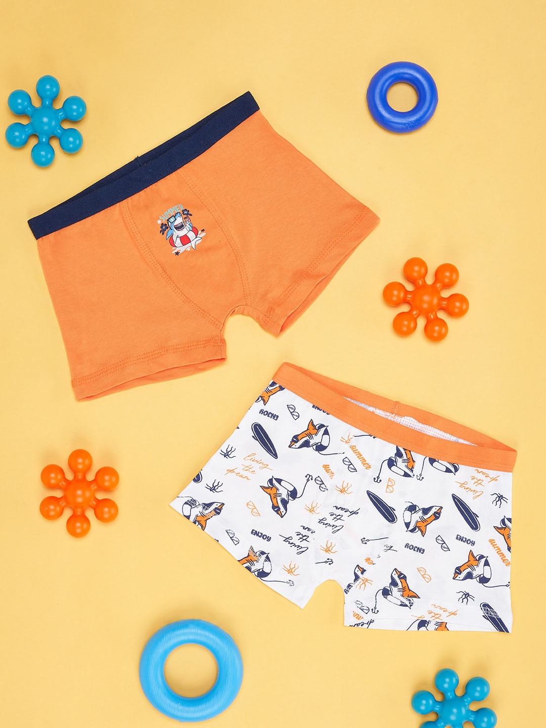 

Pantaloons Junior Boys Pack Of 2 Printed Pure Cotton Trunks, Orange