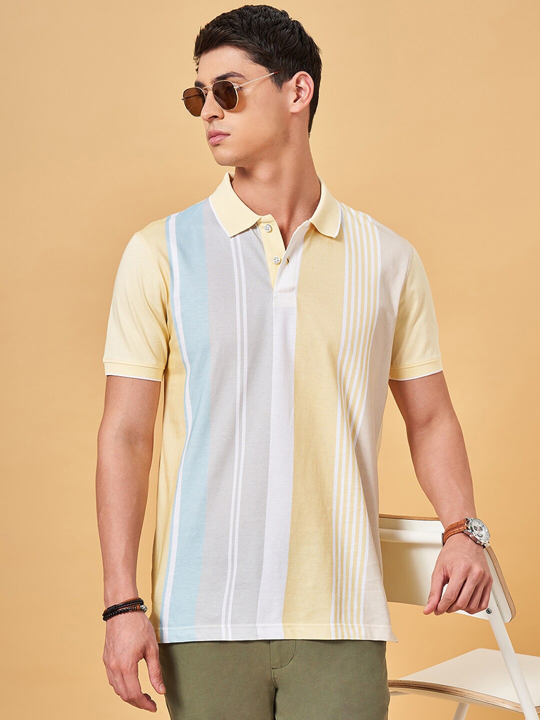 

BYFORD by Pantaloons Striped Polo Collar Slim Fit T-shirt, Yellow