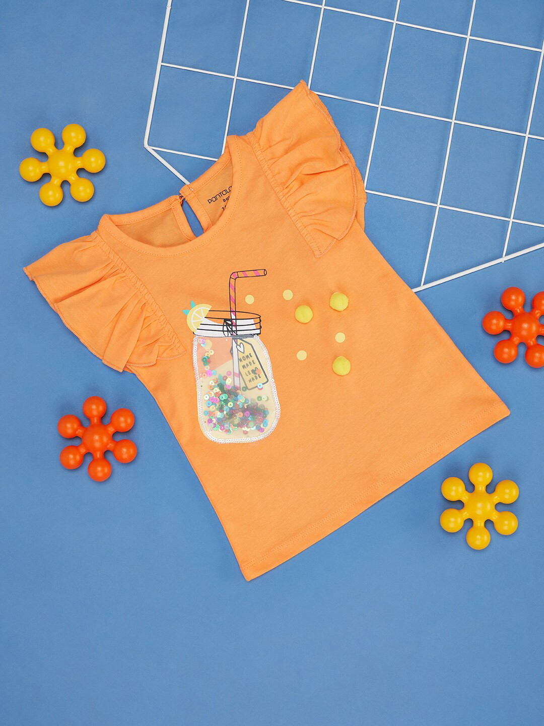 

Pantaloons Baby Girls Graphic Printed Cotton T-shirt, Orange