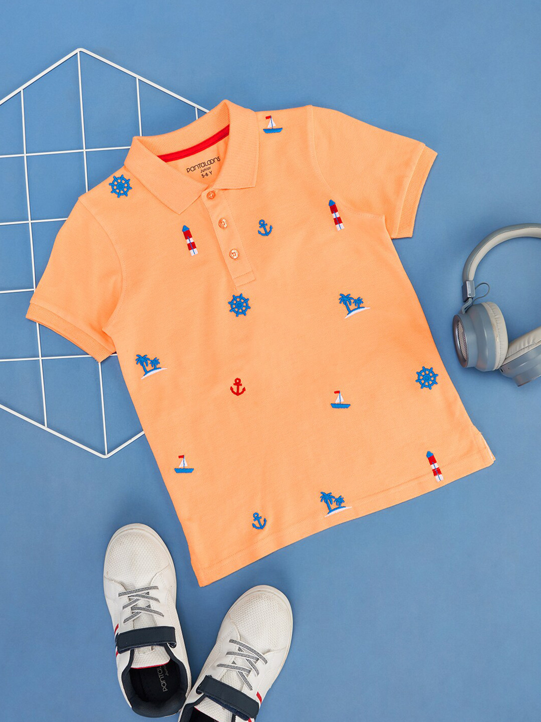

Pantaloons Junior Boys Conversational Printed Cotton Applique Casual T-shirt, Orange