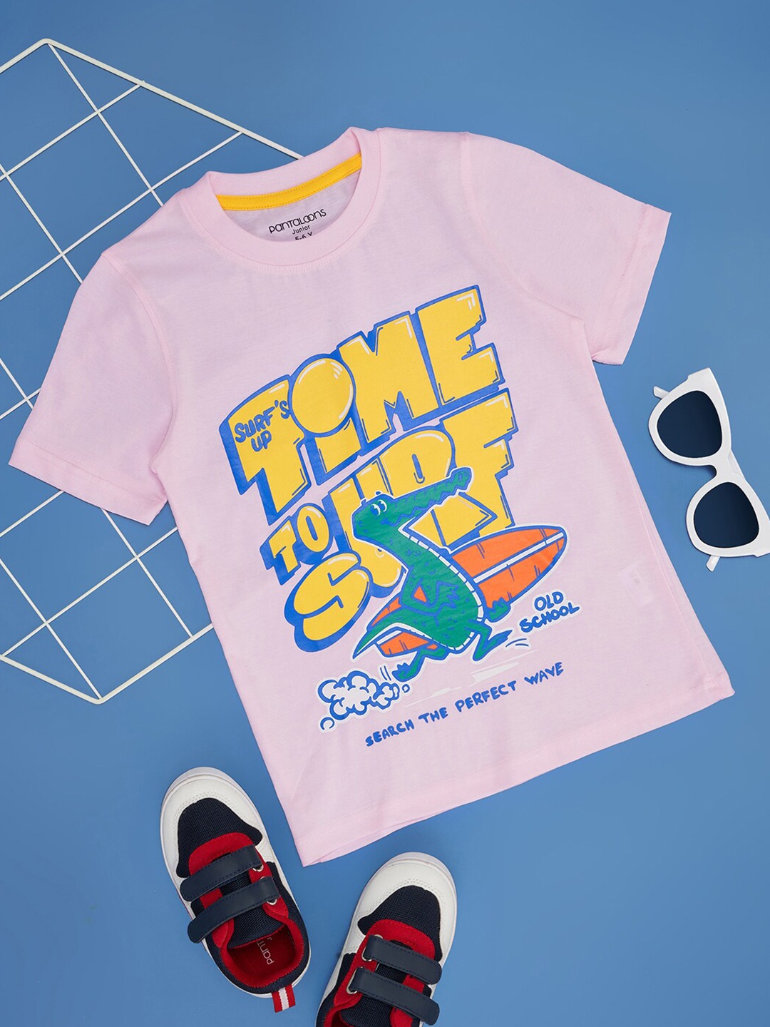 

Pantaloons Junior Boys Graphic Printed Round Neck Cotton T-shirt, Pink
