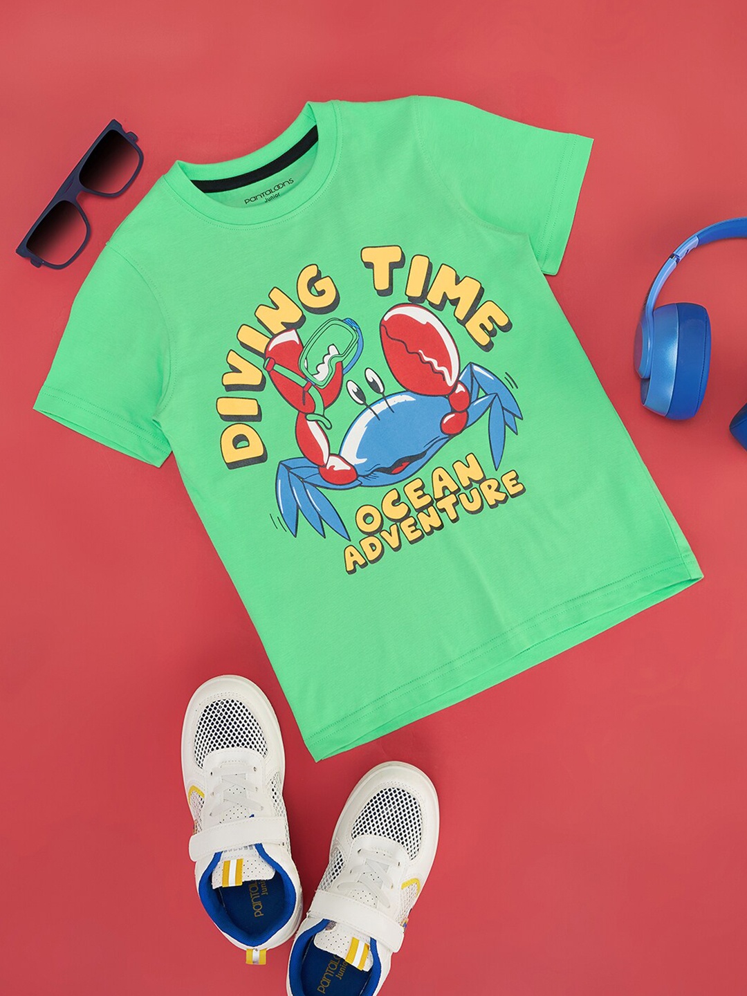 

Pantaloons Junior Boys Graphic Printed Round Neck Cotton T-shirt, Green