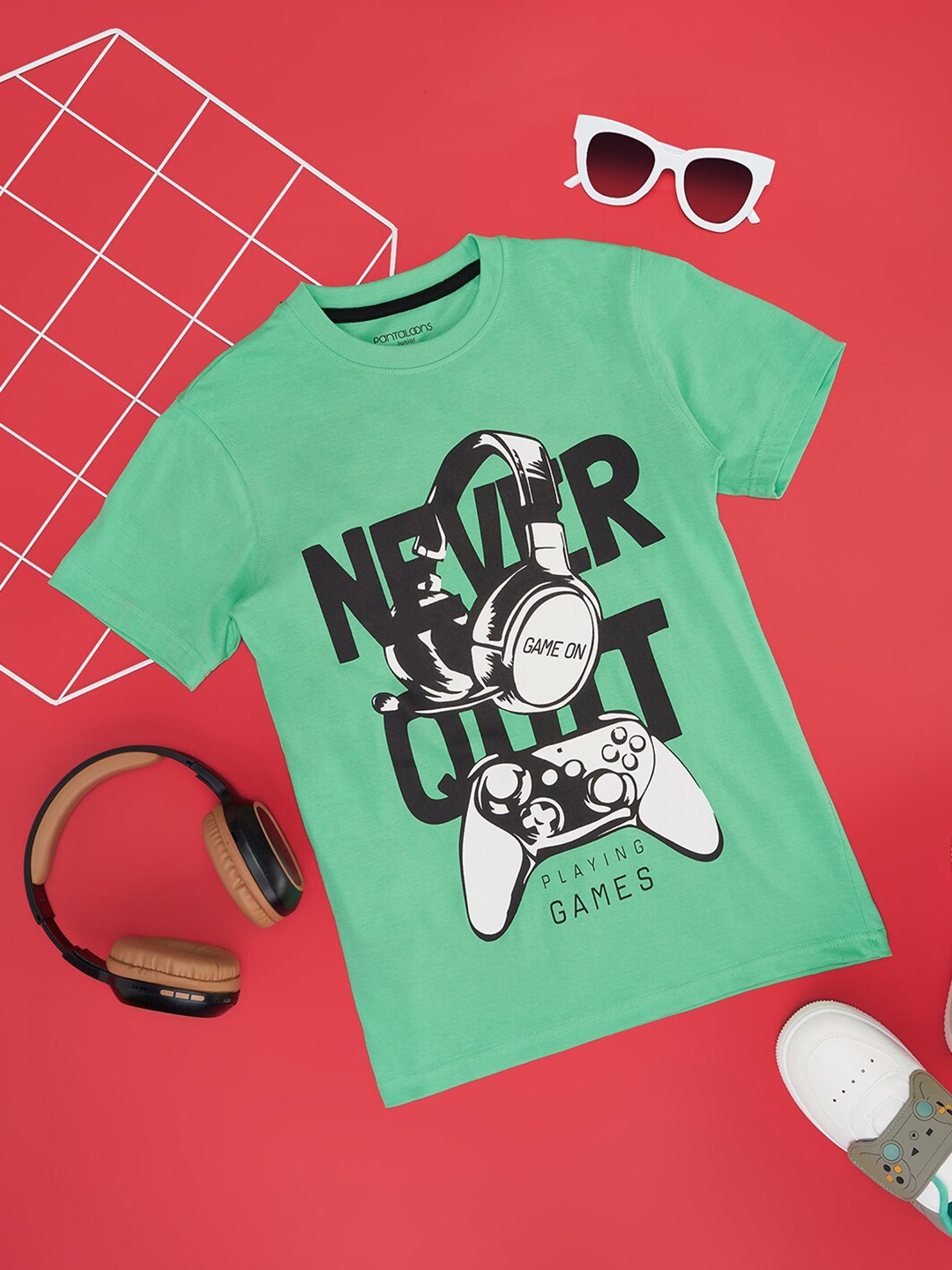 

Pantaloons Junior Boys Graphic Printed Round Neck Cotton T-shirt, Green