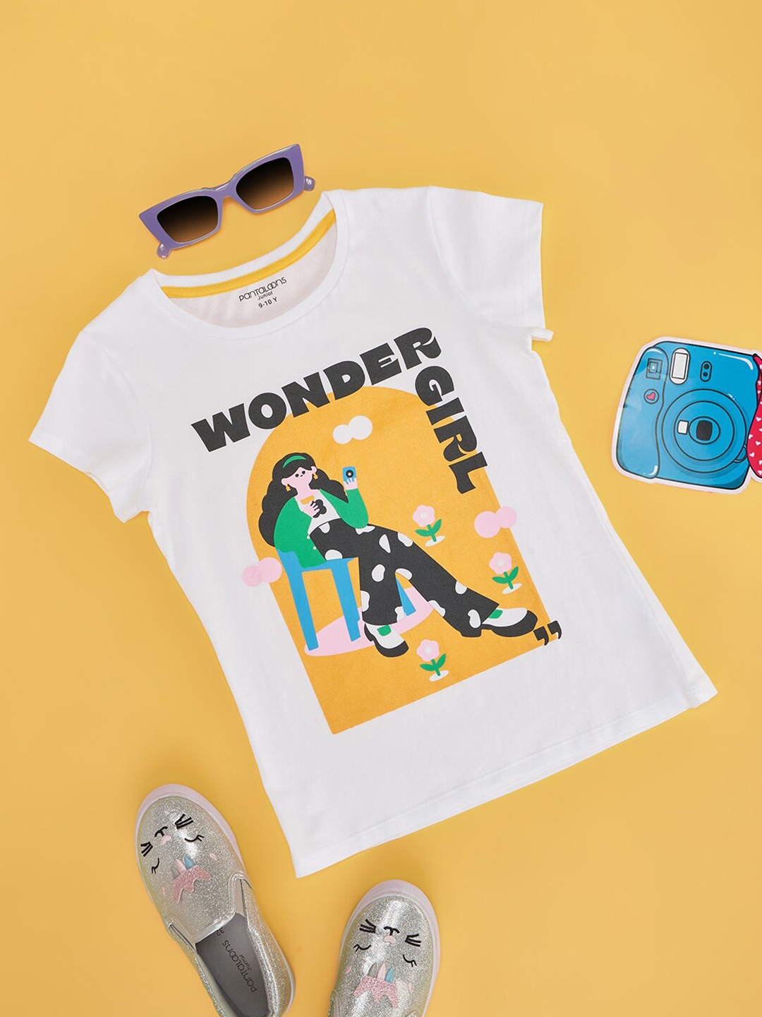 

Pantaloons Junior Girls Graphic Printed Round Neck Cotton T-shirt, White