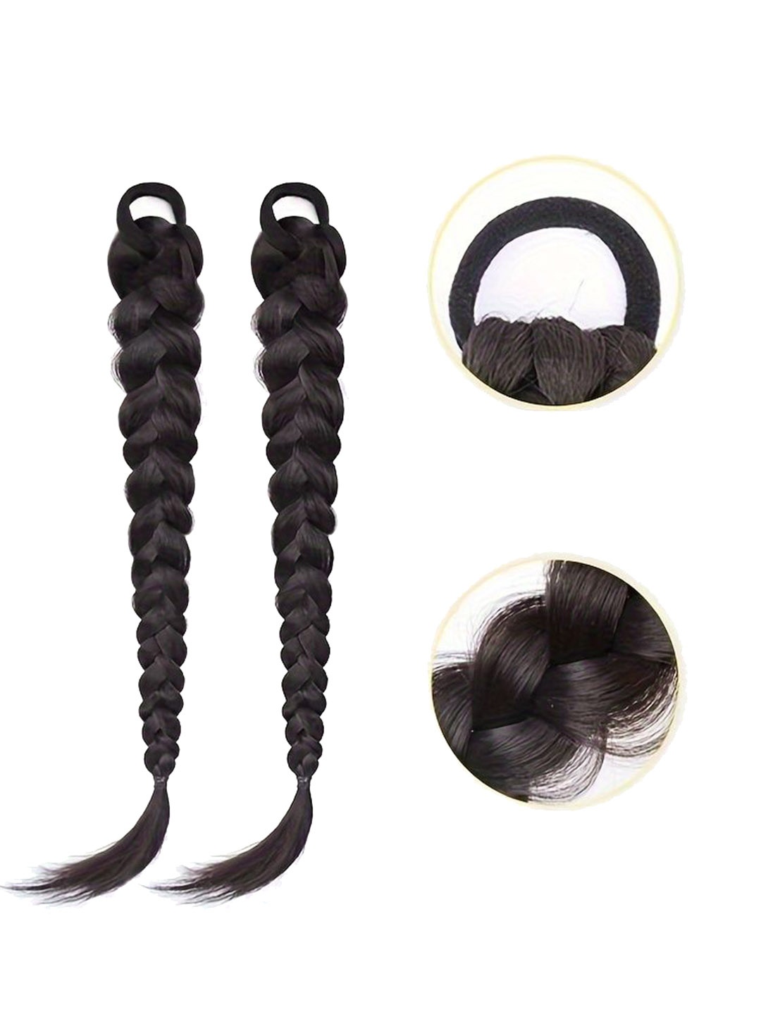 

CHRONEX 1 Piece Braided Long Ponytail Synthetic Hair Extension With Elastic Hair Tie, Black