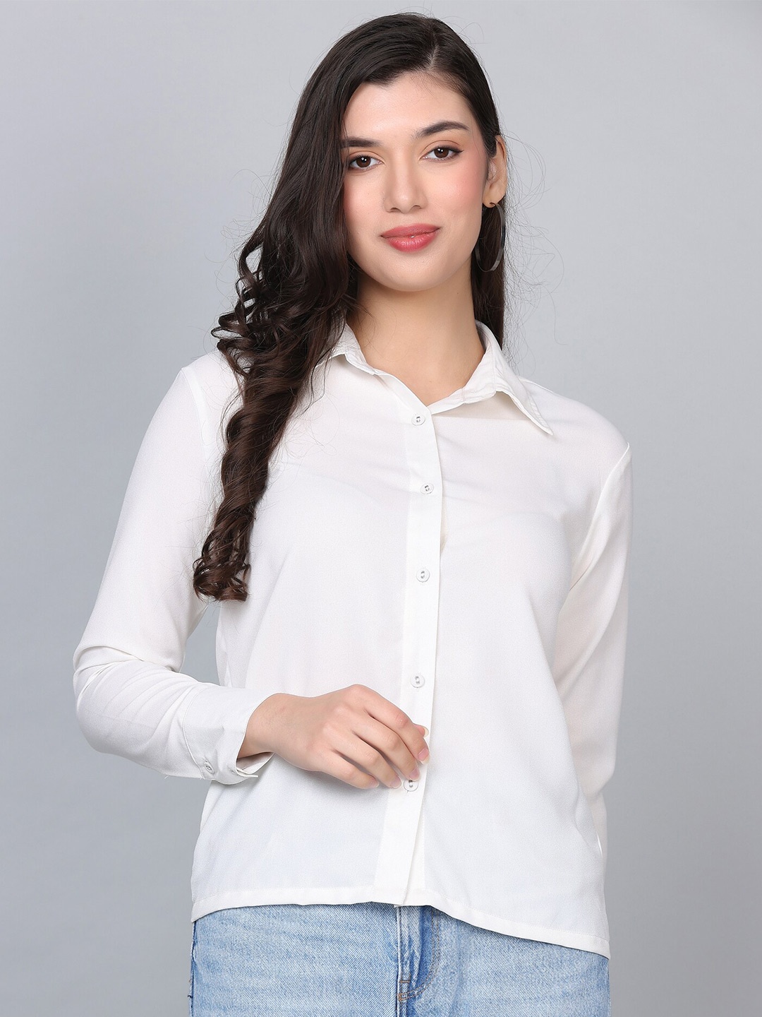 

HAUTEQUE Modern Spread Collar Long Sleeves Straight Casual Shirt, White