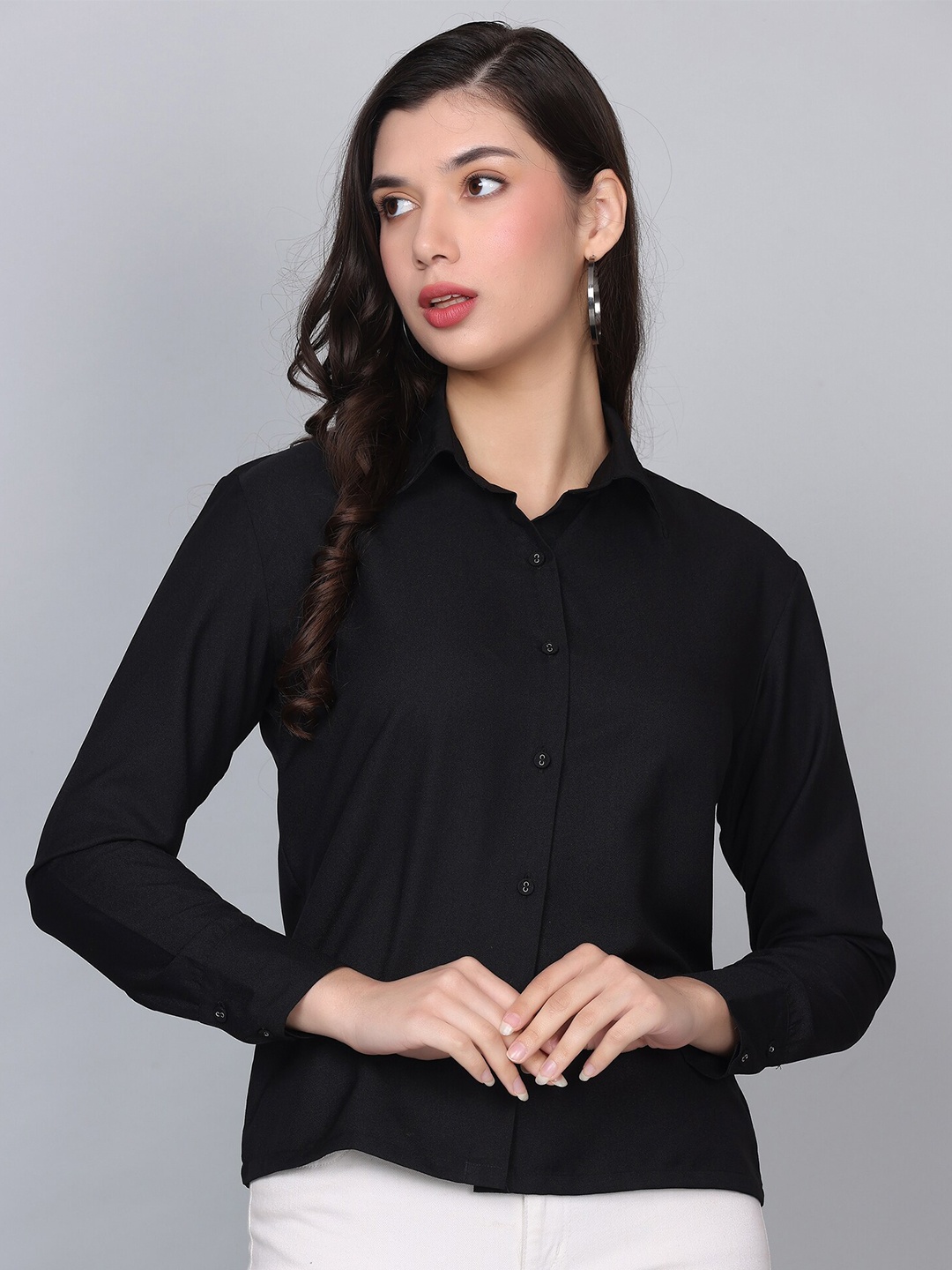

HAUTEQUE Modern Spread Collar Long Sleeves Straight Casual Shirt, Black