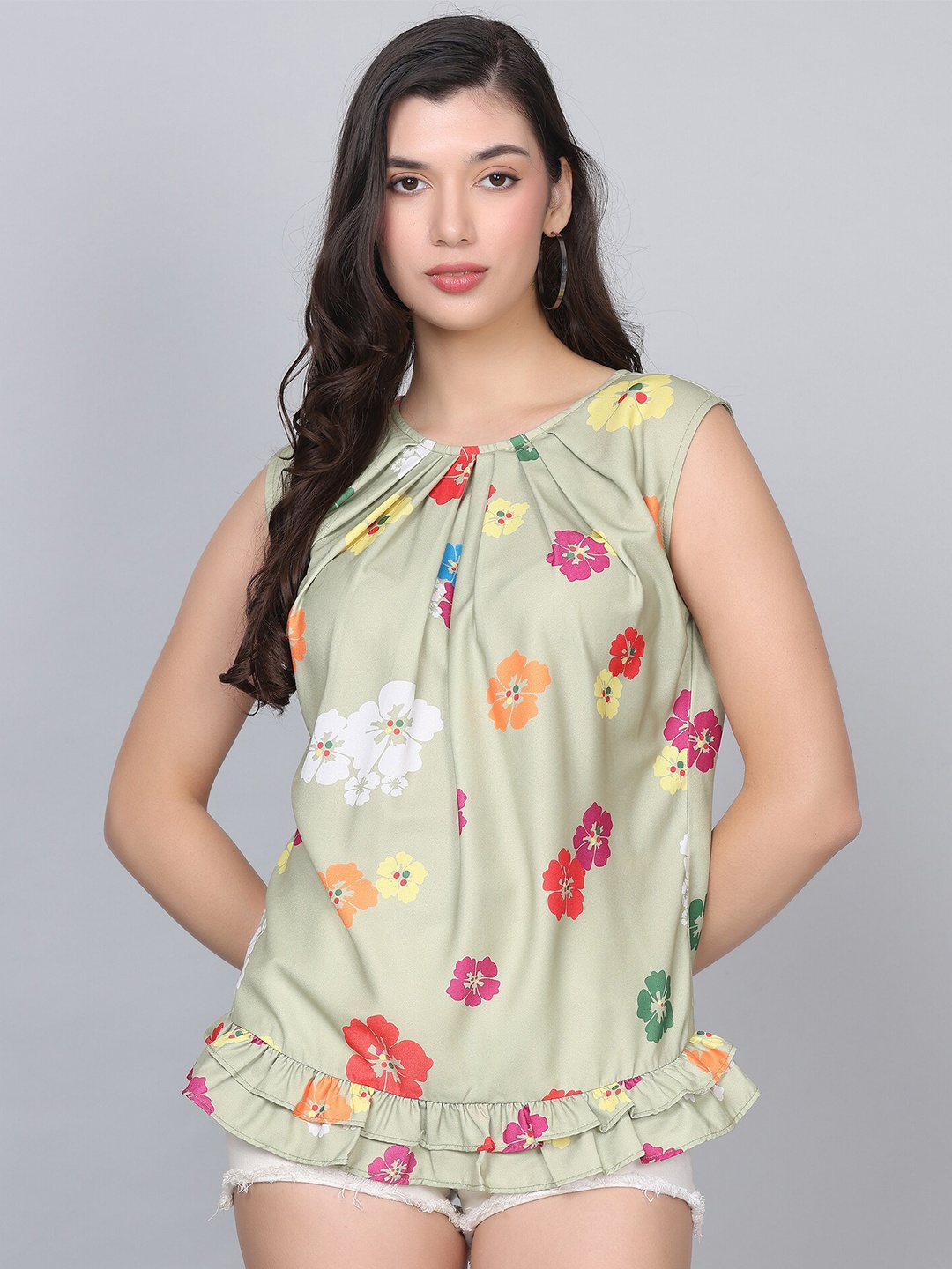 

HAUTEQUE Floral Printed Sleeveless Top, Green