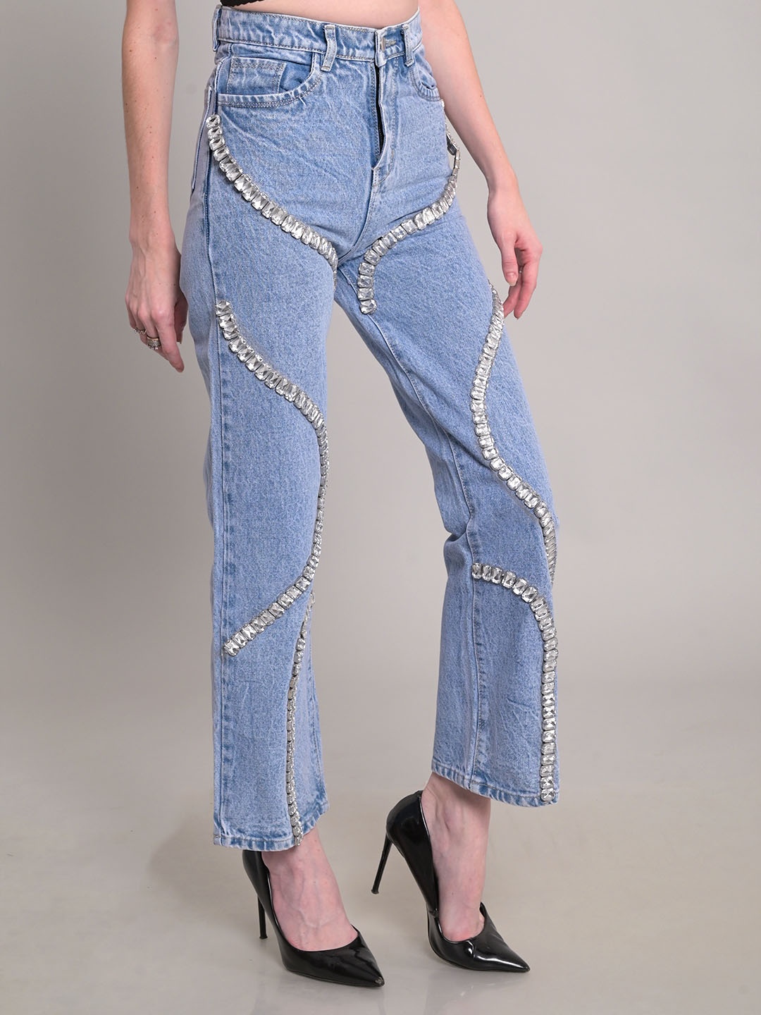 

GPLT-A BEAUTIFUL SOUL Embellished High-Rise Denim Jeans, Blue