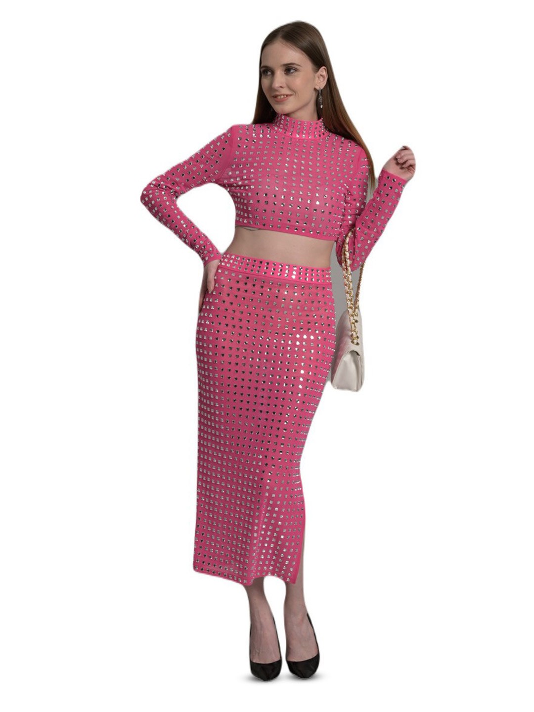 

GPLT-A BEAUTIFUL SOUL Embellished High Neck Coord Set, Pink
