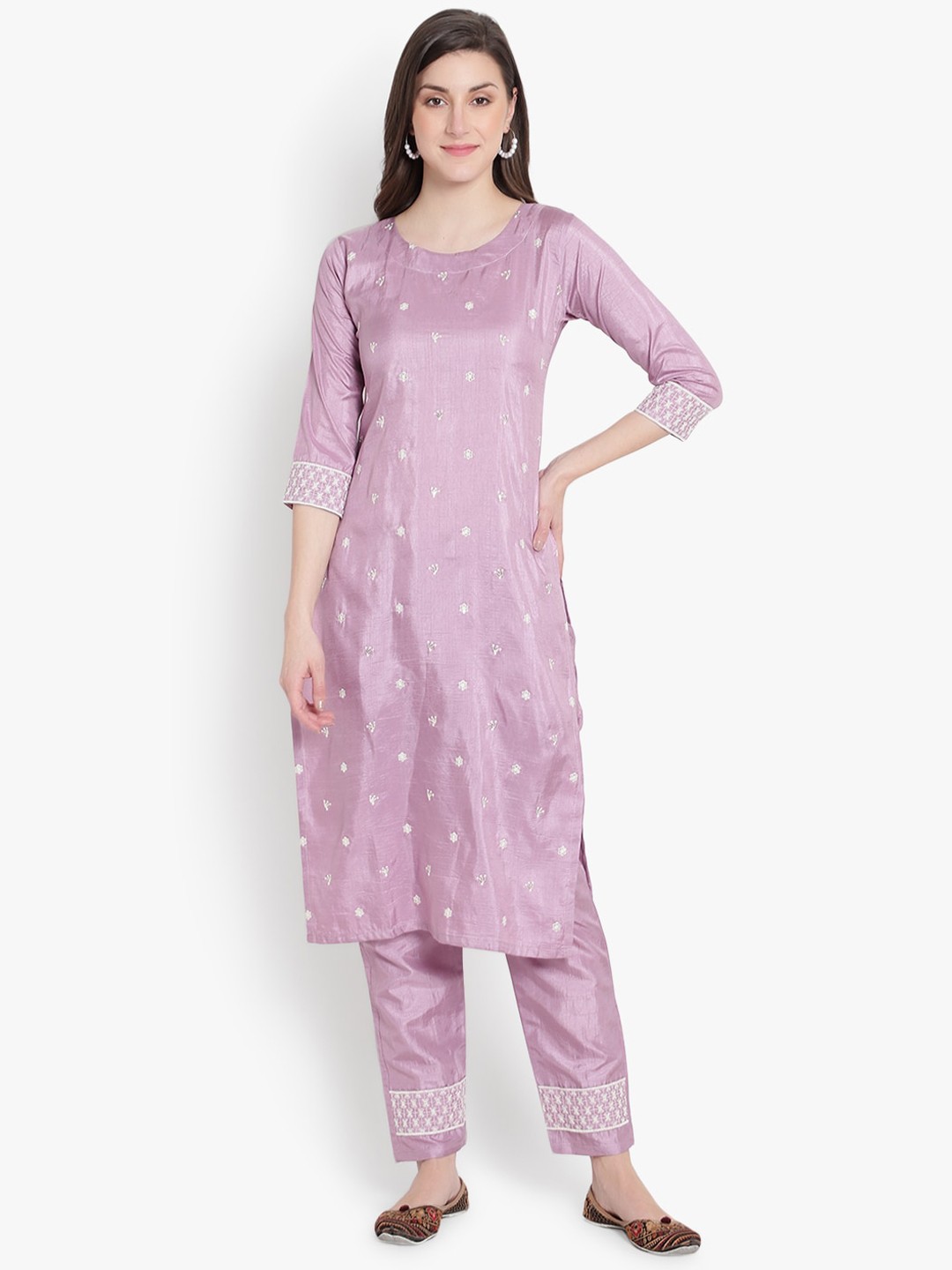 

KALINI Ethnic Motifs Embroidered Regular Sequinned Kurta with Trousers & Dupatta, Pink