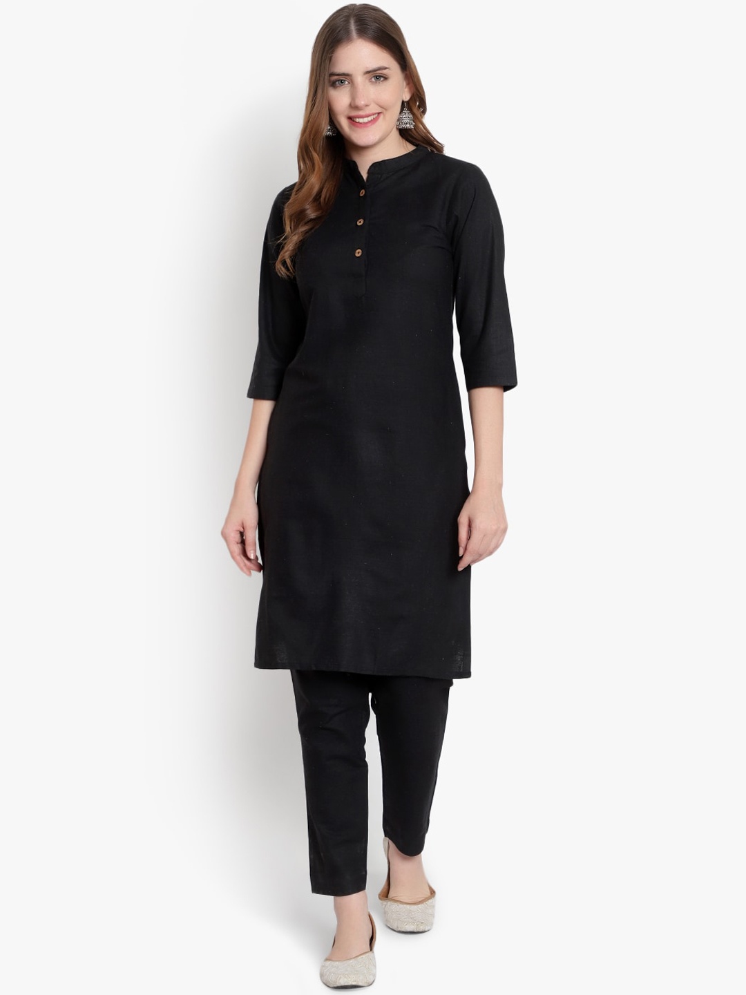 

KALINI Regular Pure Cotton Straight Kurta with Trousers, Black