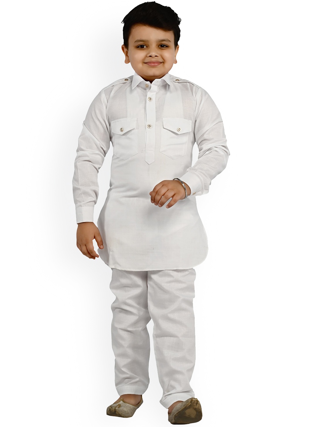 

BAESD Boys Shirt Collar Long Sleeves Kurta with Pyjamas, White