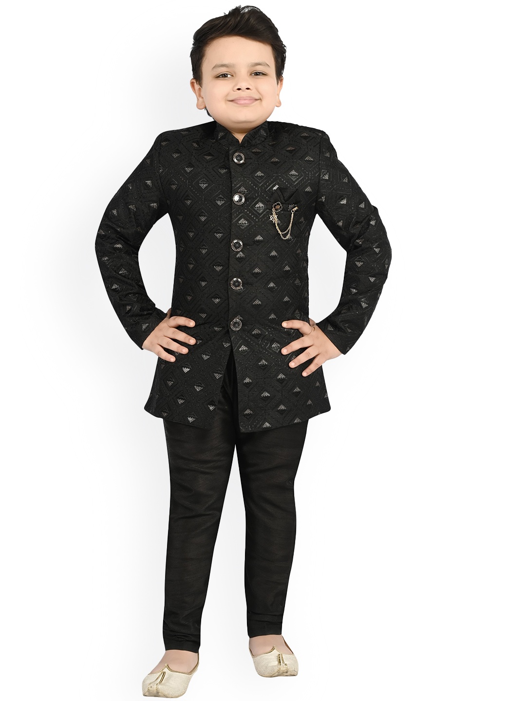 

BAESD Boys Embellished Mandarin Collar Long Sleeves Sherwani Set, Black