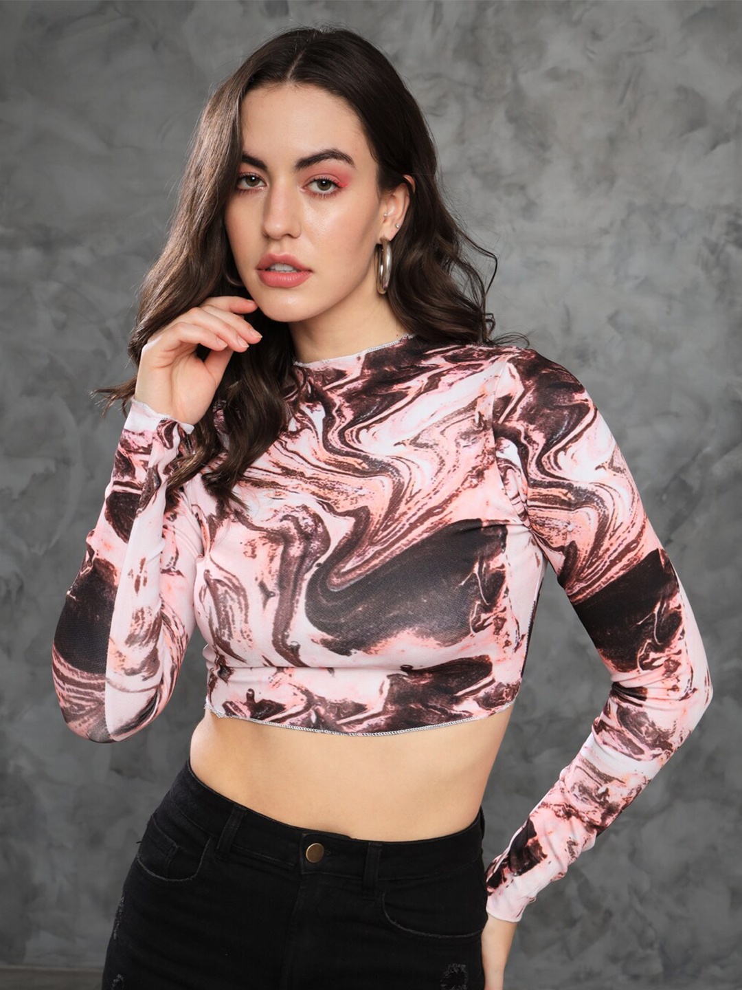 

TANDUL Abstract Printed Crop Top, Brown