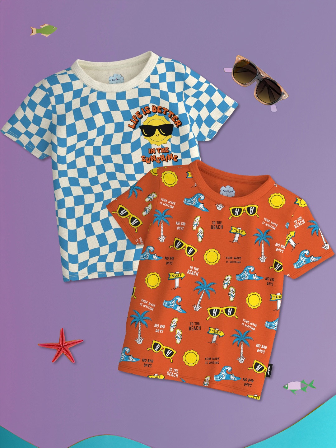 

Nauti Nati Boys Pack Of 2 Graphic Printed Antimicrobial Cotton T-shirt, Blue