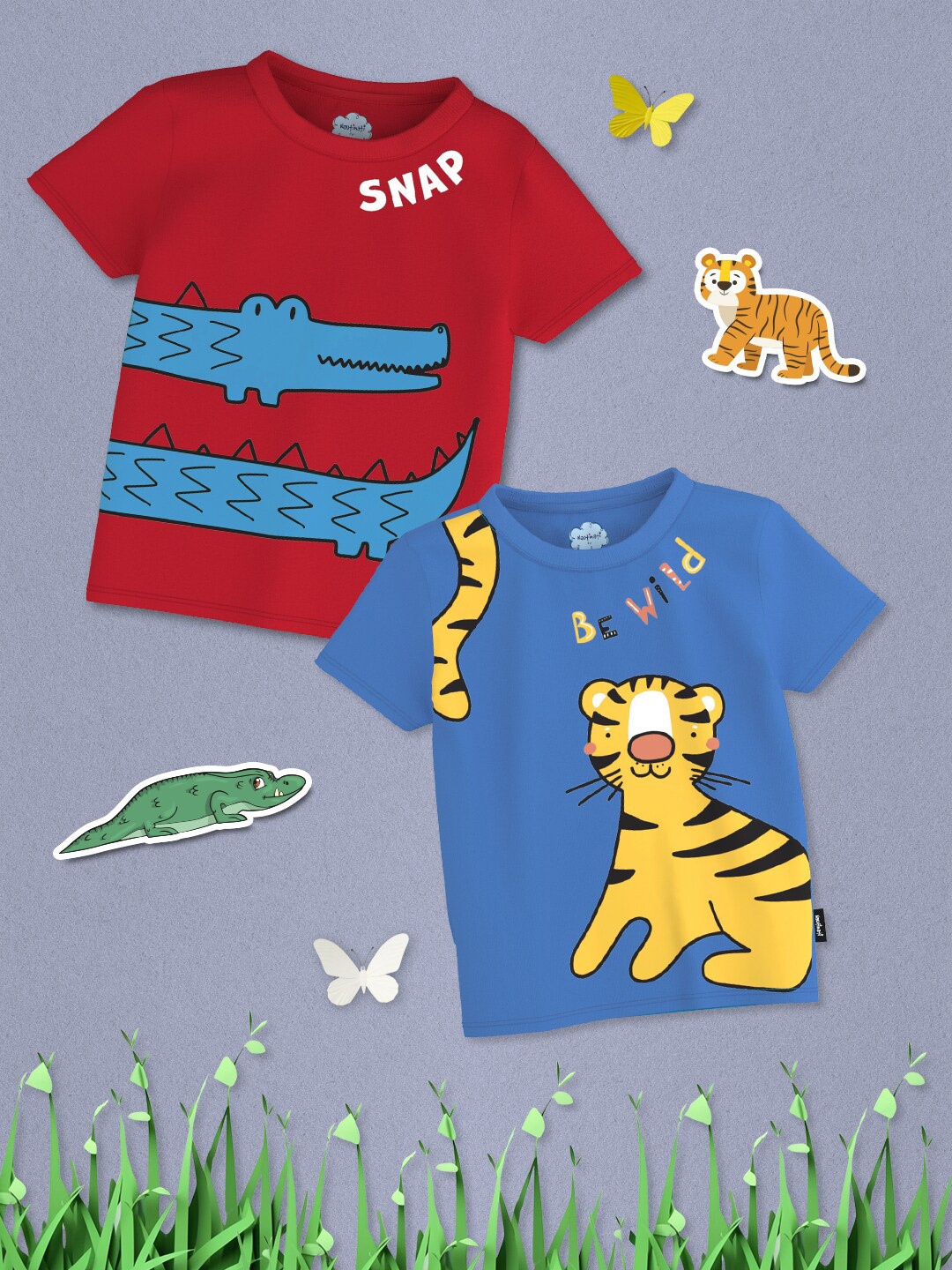 

Nauti Nati Boys Pack Of 2 Graphic Printed Antimicrobial Cotton T-shirt, Red