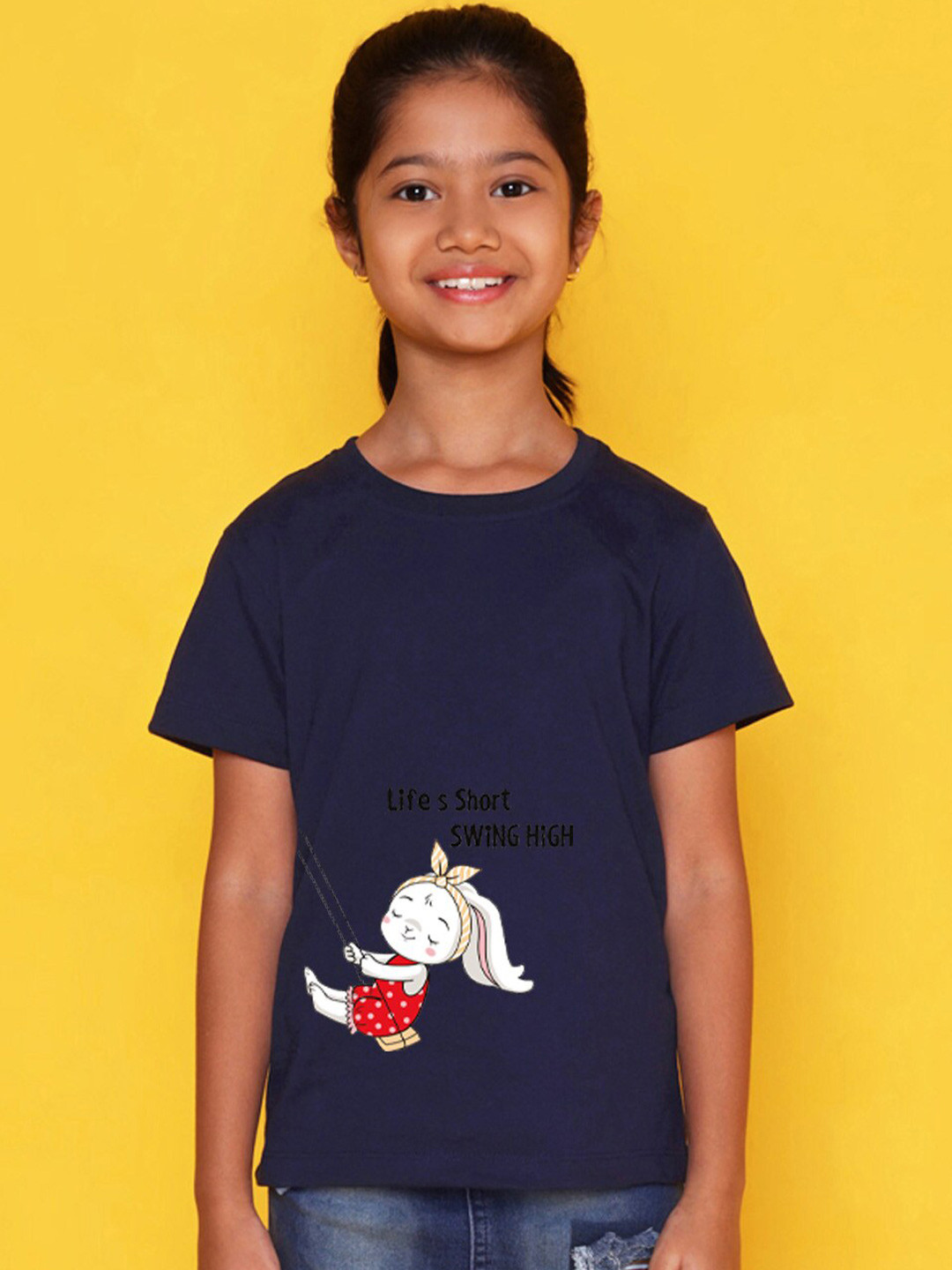 

NUSYL Girls Printed Round Neck T-shirt, Blue