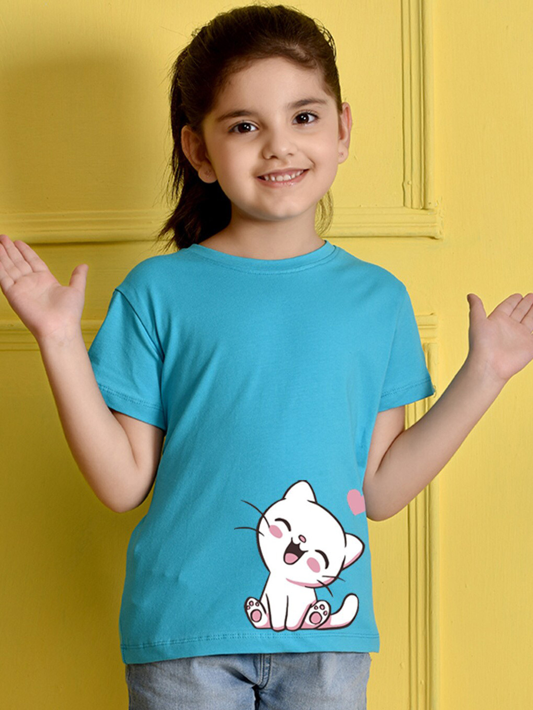 

NUSYL Girls Printed Round Neck Short sleeve T-Shirt, Blue