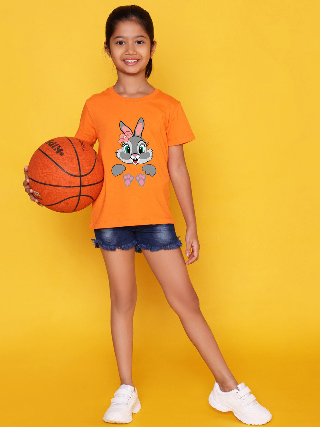 

NUSYL Girls Graphic Printed Round Neck Casual T-shirt, Orange